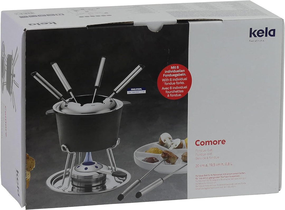 kela Fondue-Set Comore Gusseisen schwarz 19,5cm 20cmØ, 20x20x19,5