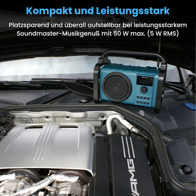 Soundmaster DAB80SG Baustellenradio mit DAB+ UKW Bluetooth und Li-Ion Akku IP44 Staub- und spritzwas