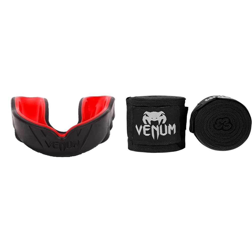 Venum Unisex Senior 11+ Jahre Challenger Mundschutz, Einheitsgrösse Schwarz/Rot Bundle mit Bänder, S