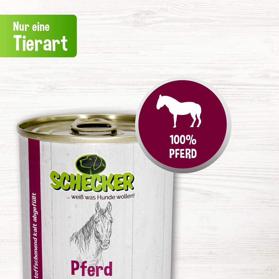 Schecker Nassfutter - 100% Pferd pur - getreidefrei - hypoallergen - echte, Reine Qualitätsware - 24