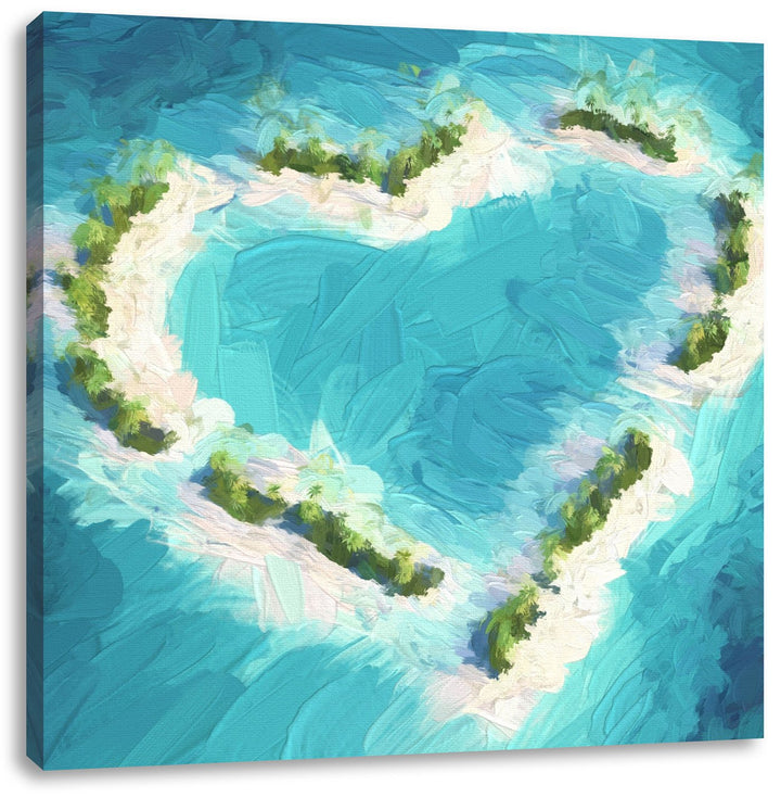 Pixxprint Herz geformt aus Inseln Pinsel Effekt, Format: 70x70 auf Leinwand, 70x70