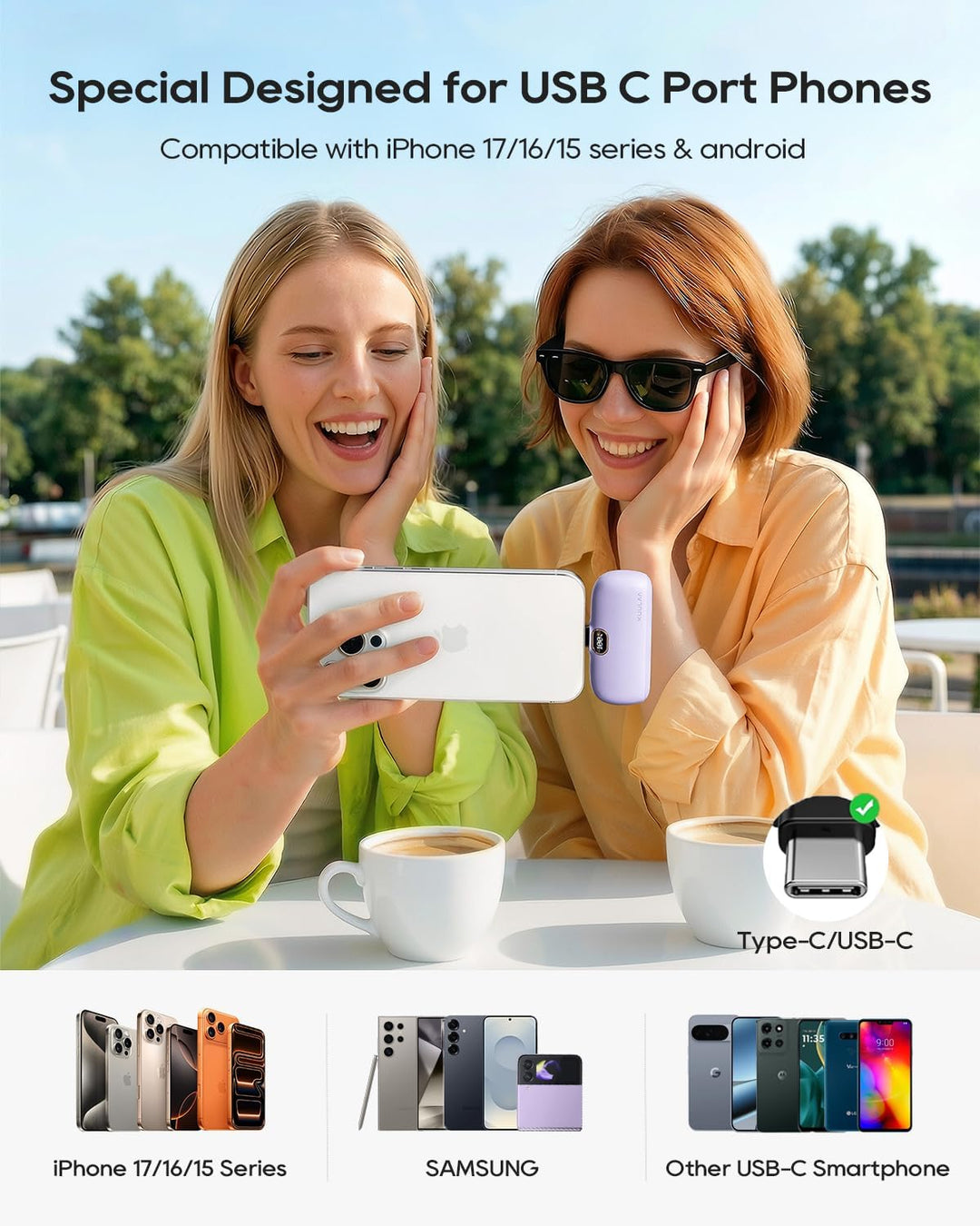 Kuulaa Mini Powerbank 5000mAh, Klein Power Bank USB C 20W PD Externer Akku, Compact LED Digitalanzei