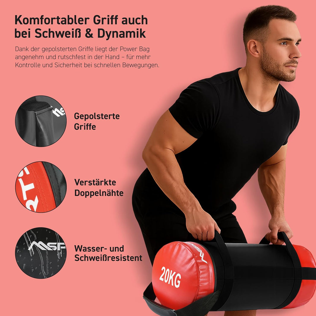 MSPORTS Power Bag Premium 5-30 kg Fitness Bag - Sandsack für Functional Fitness Gewichtssack 20