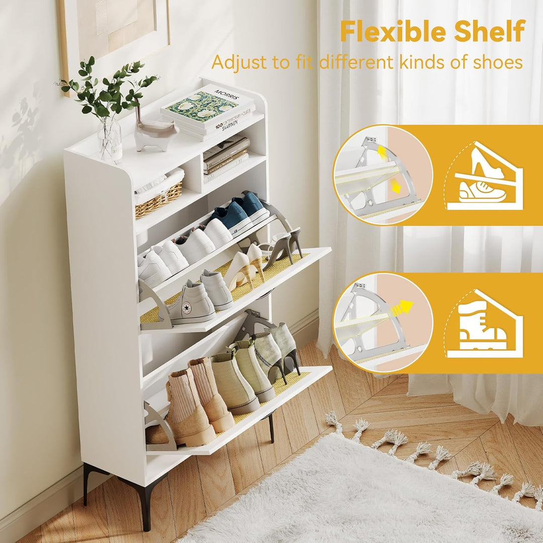 Dripex Schuhschrank, Schuhkipper mit 2 Flip-Schubladen,Schuhregal schmal mit Metallfüssen, verstellb
