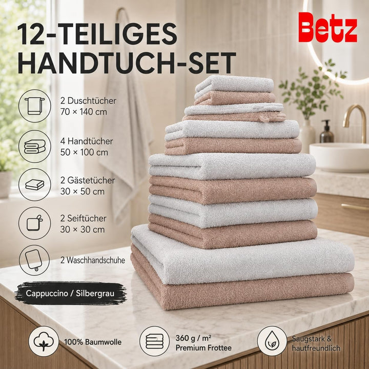 Betz 12 TLG. Handtuch Set Berlin 100% Baumwolle 2 Liegetücher 4 Handtücher 2 Gästetücher 2 Seiflappe