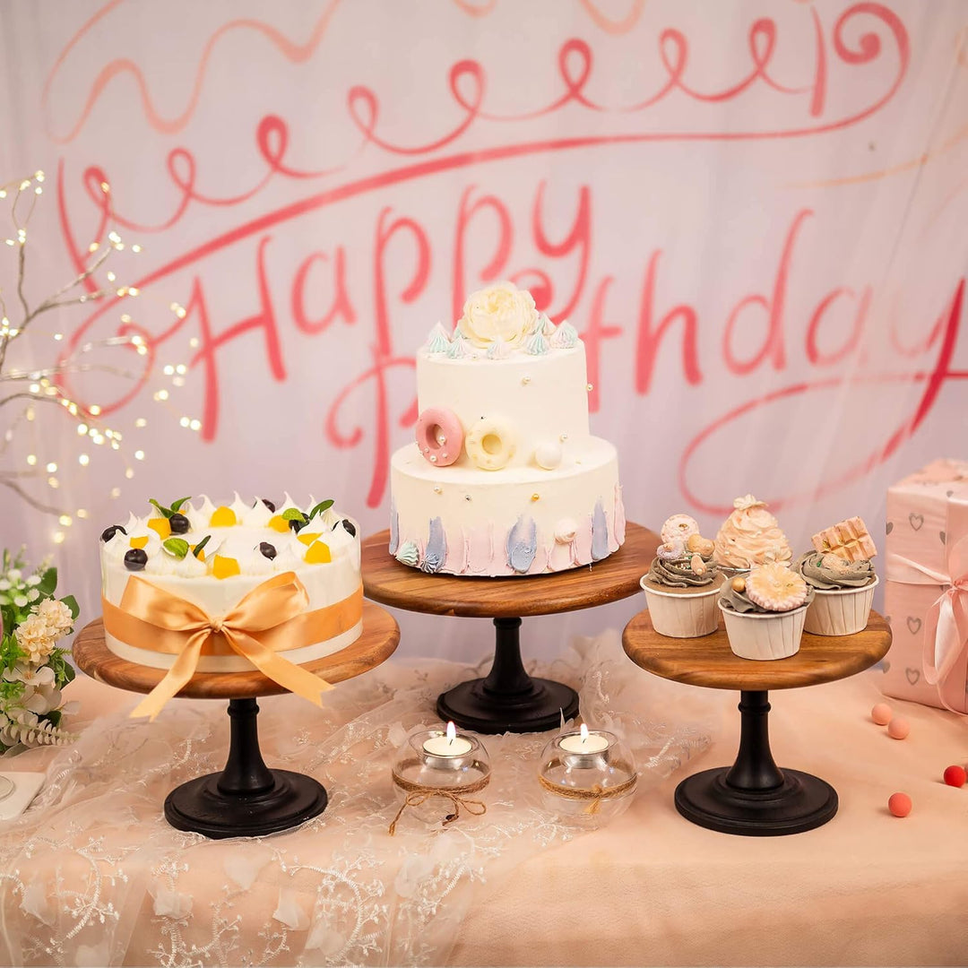 NUPTIO Rustikaler Tortenständer Hochzeit: 25cm Durchmesser Holz Tortenständer Schwarz, Dessertteller