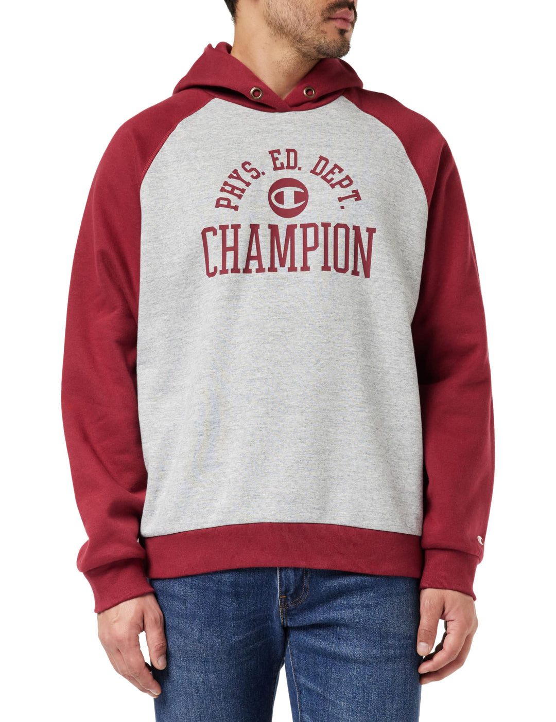 Champion Herren Legacy Athletics-Poly-Fleece Hooded Sweatshirt S Grigio Melange/Rosso Tbr, S Grigio