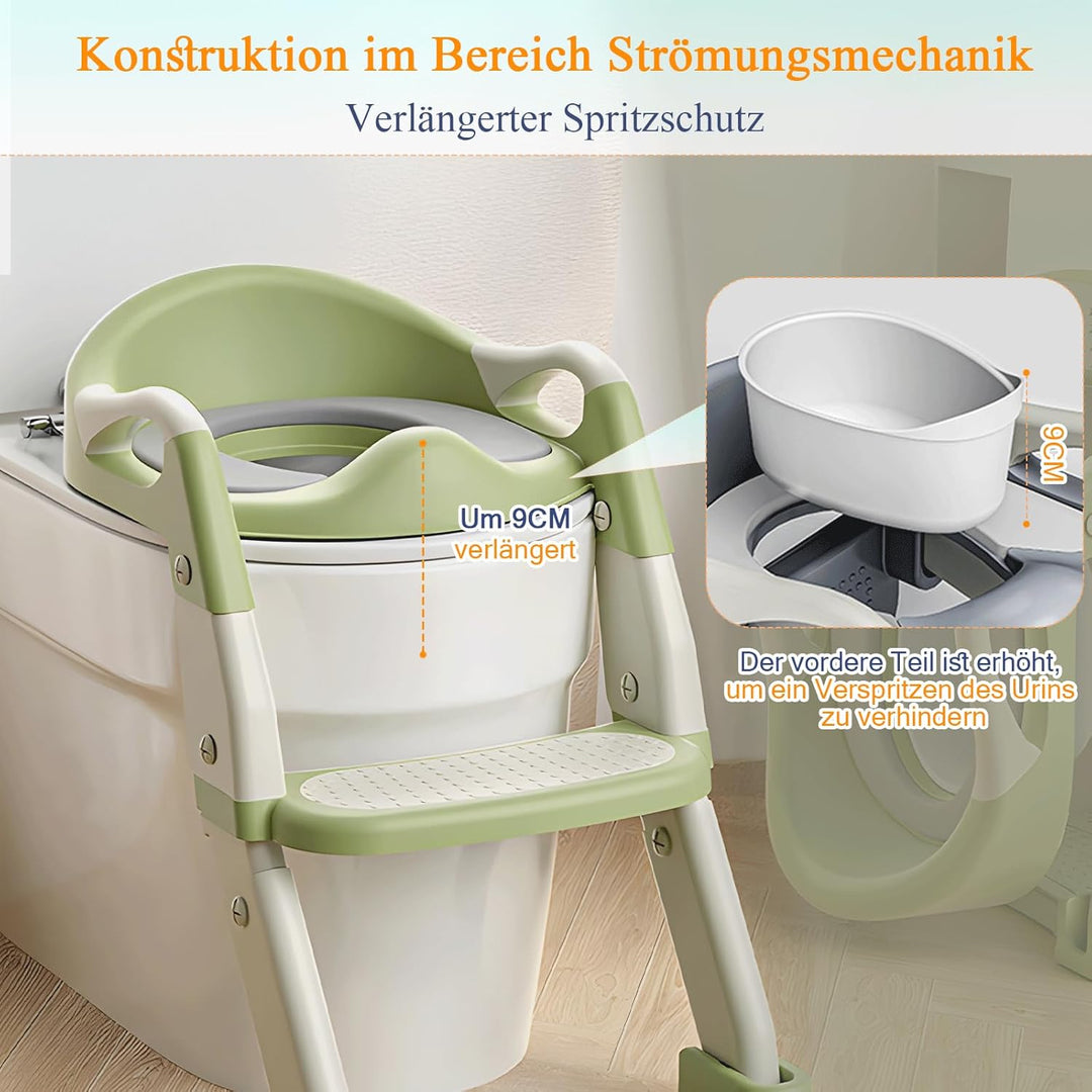 3 IN 1 Toilettensitz Kinder, Toilettenleiter für Kinder mit Verstellbar Treppe, Spritz und Rutschfes