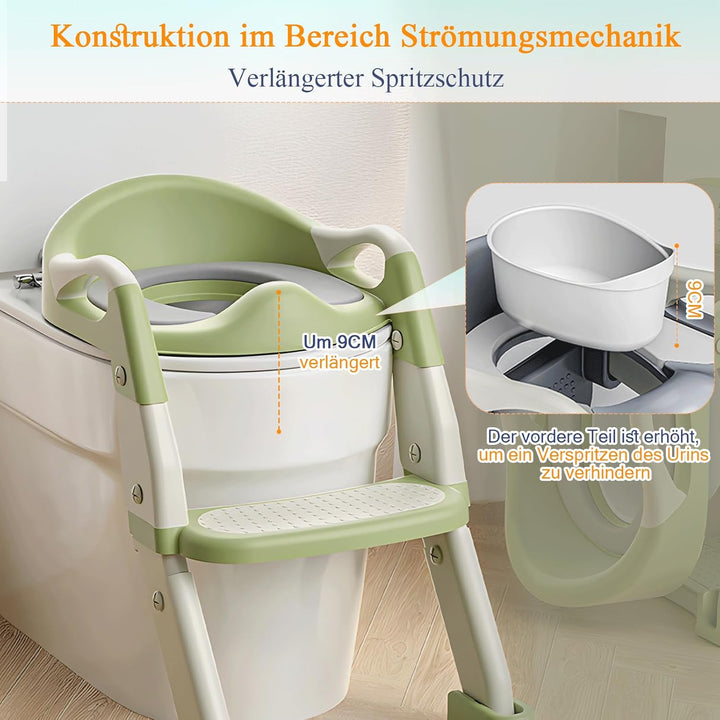 3 IN 1 Toilettensitz Kinder, Toilettenleiter für Kinder mit Verstellbar Treppe, Spritz und Rutschfes