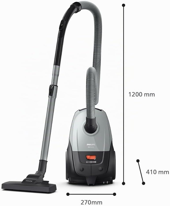 Philips Series 2000 Bodenstaubsauger mit Beutel – Kompakt &amp; Leicht, 800W Motor, HEPA-Filter fängt 99