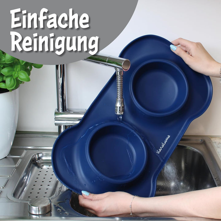 KaraLuna Napfunterlage aus Silikon mit Edelstahl Futternapf I Für Katzen & Hunde (400ml, Blau) Blau