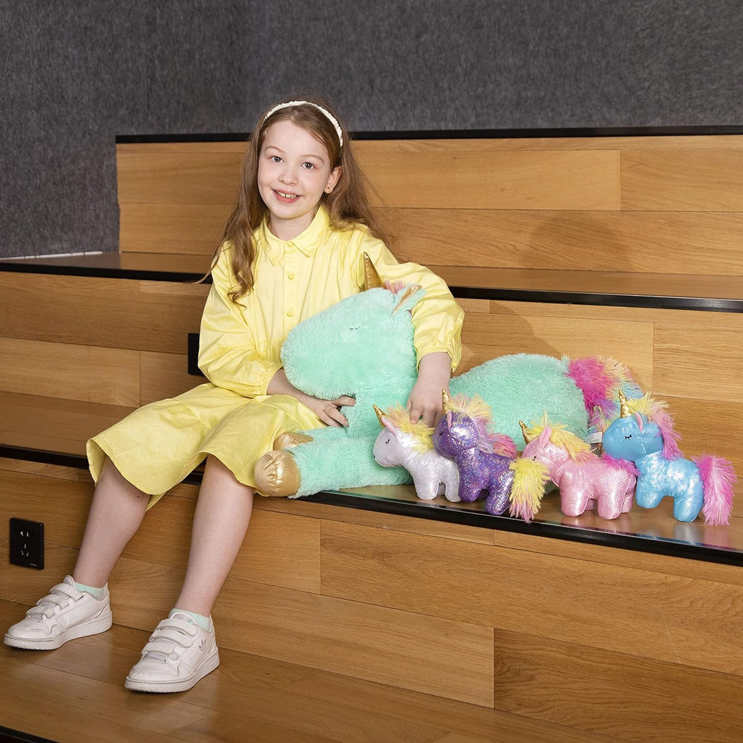 MorisMos Einhorn Kuscheltier gross, 55cm riesen Einhorn Mama mit Babys im Bauch, grosses Plüschtier