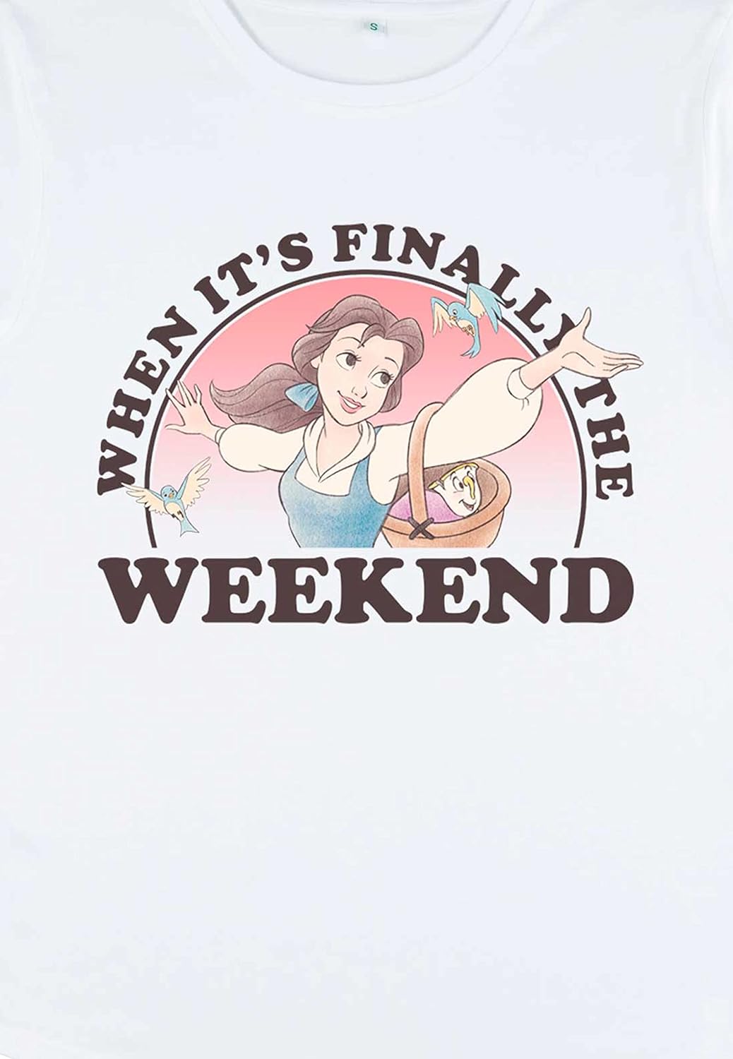 Disney Damen Beauty & The Beast Weekend Belle Women's Organic Rolled Sleeve T-shirt M Weiss, M Weiss