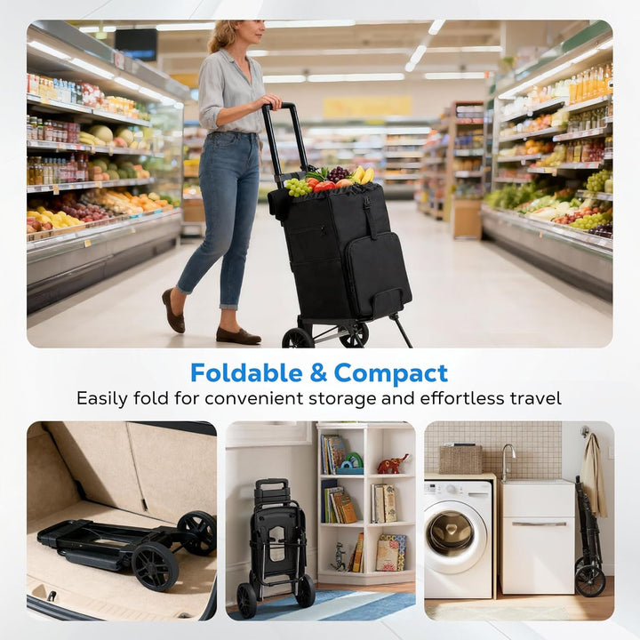Housolution Einkaufstrolley Klappbar, 46L/136KG Grosser Kapazität Einkaufswagen Einkaufstasche mit R