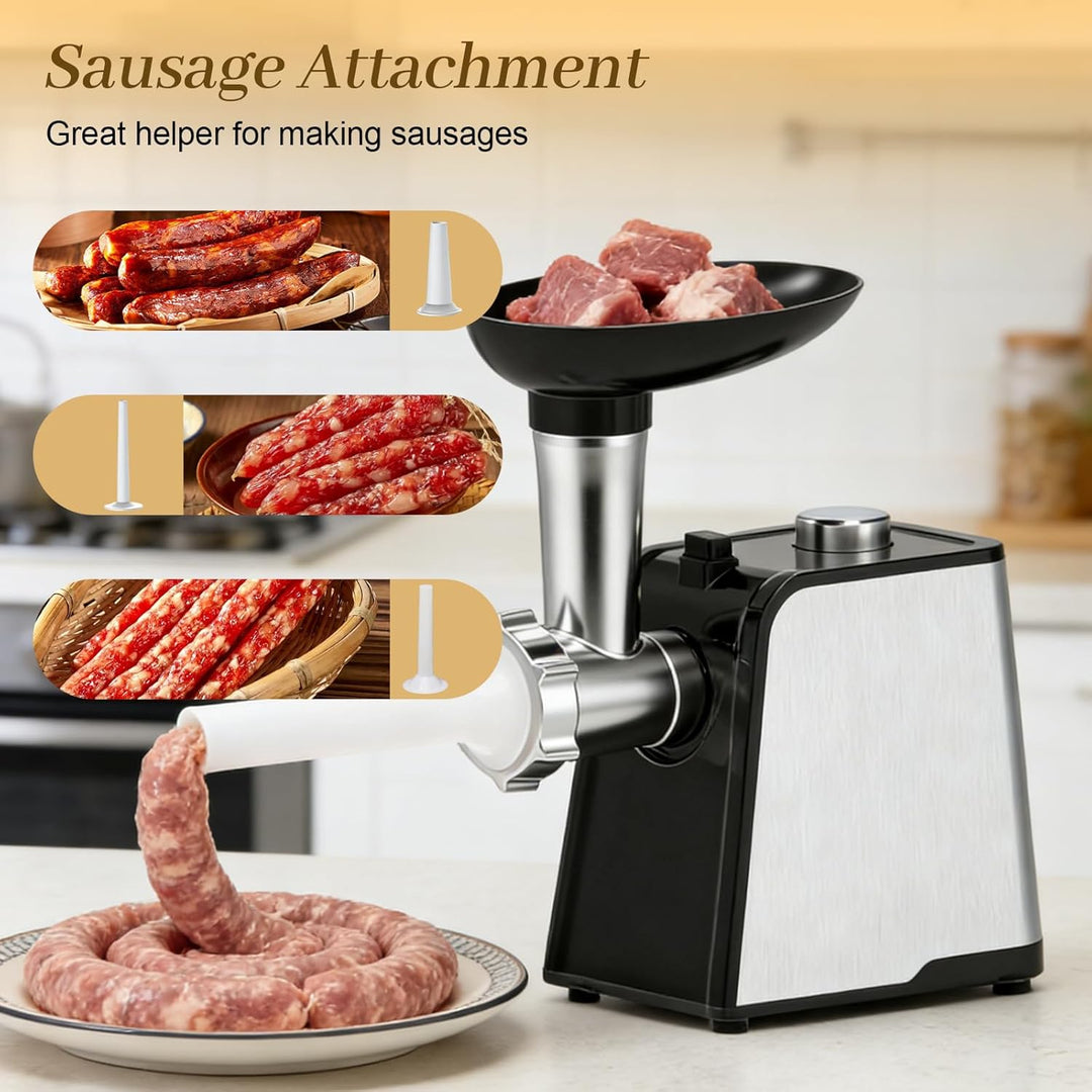 Fleischwolf Elektrisch 3-in-1, Fleischwolf 3200W mit 3 Edelstahl-Spiralen und Wurstfüller, Reibe Ele