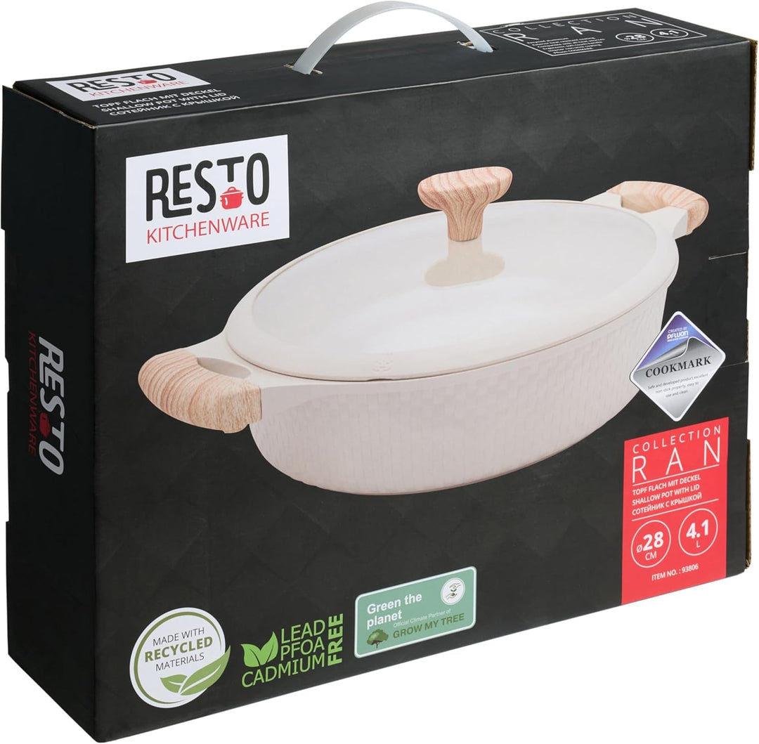 RESTO 93806 Bräter mit Glasdeckel Ø28cm beige 4,1L - stilvoller Schmortopf antihaftbeschichtet, Indu