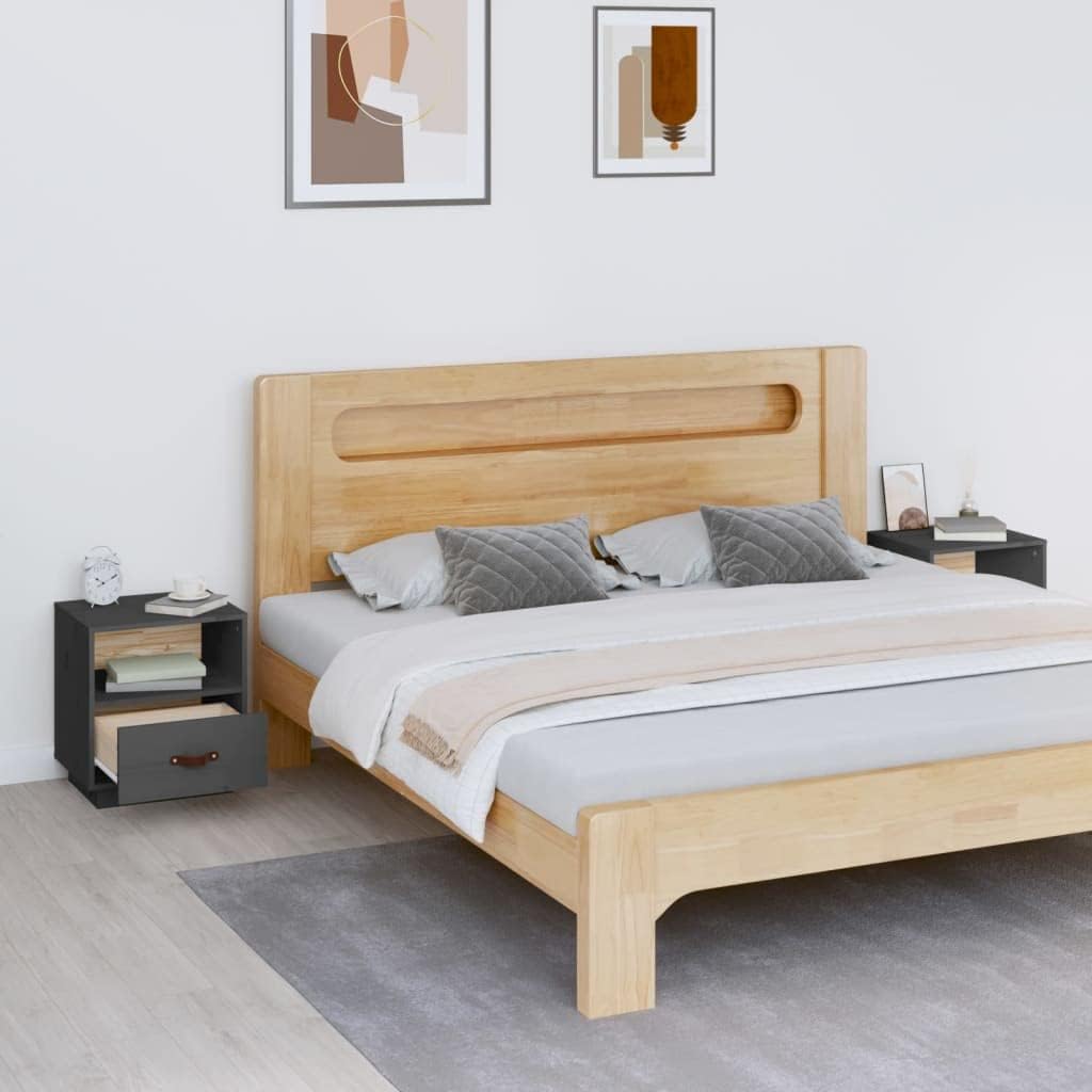 FIRBNUS Bedside Table Nachtkonsole Beistelltisch mit Stauraum Night Stand Nachttische 2er Set Grau 4