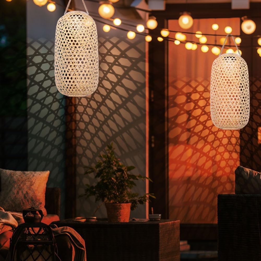 GLOBO Solarleuchte Korbgeflecht Stehleuchte Bambus Aussenlampe Solarlaterne, hinstellen aufhängen, L