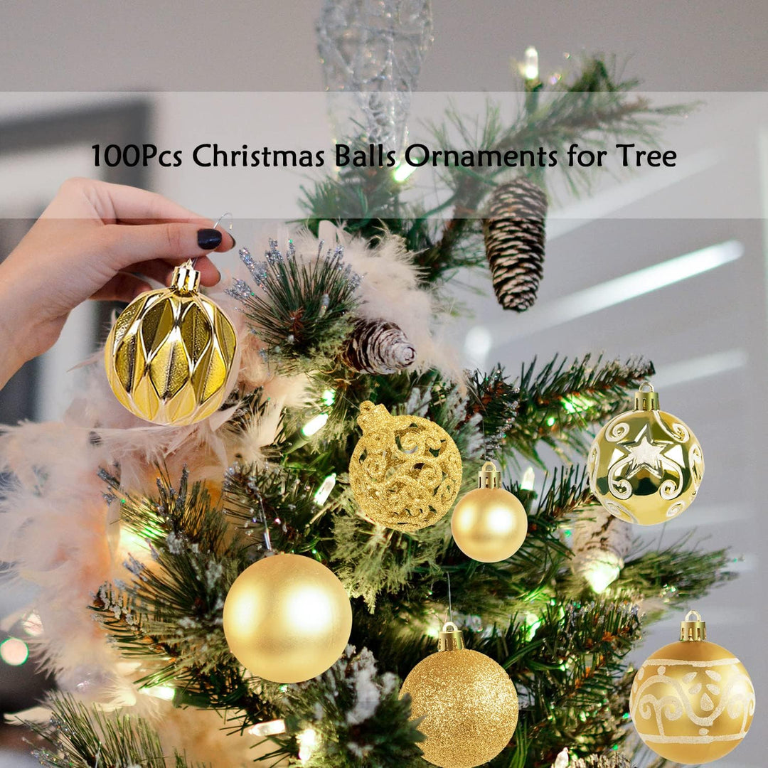 Ywlake Weihnachtskugel Ornamente Set für Weihnachtsbaum, 100-pcs Weihnachtsbaum Dekorationen Set Bru
