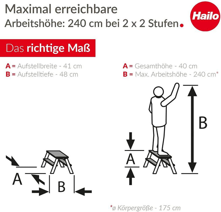 Hailo L90 Step-ke - Doppelstufen-Alu-Klapptritt mit Klappsperre - 2-stufiger Klapptritt inkl. Soft-G