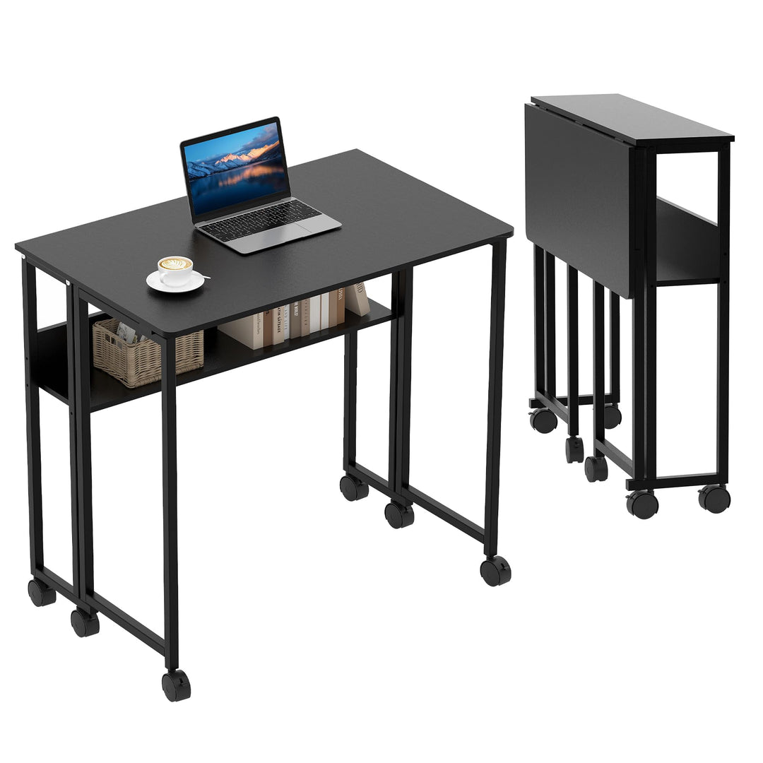 Garvee Klapptisch mit Rollen, 80x50x75 cm (Gesamthöhe), 31.5 Zoll Arbeitsplatz Tisch aus Sperrholz &