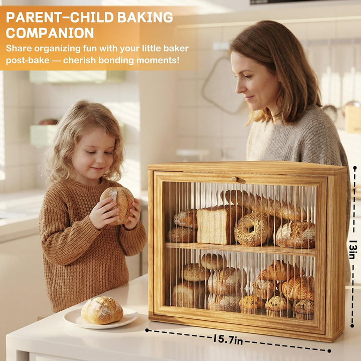 Brotkasten, 2 Etagen Holz Brotaufbewahrung, Gross Brot-Aufbewahrungsbox, Luftdichte Brotbox, Brothal