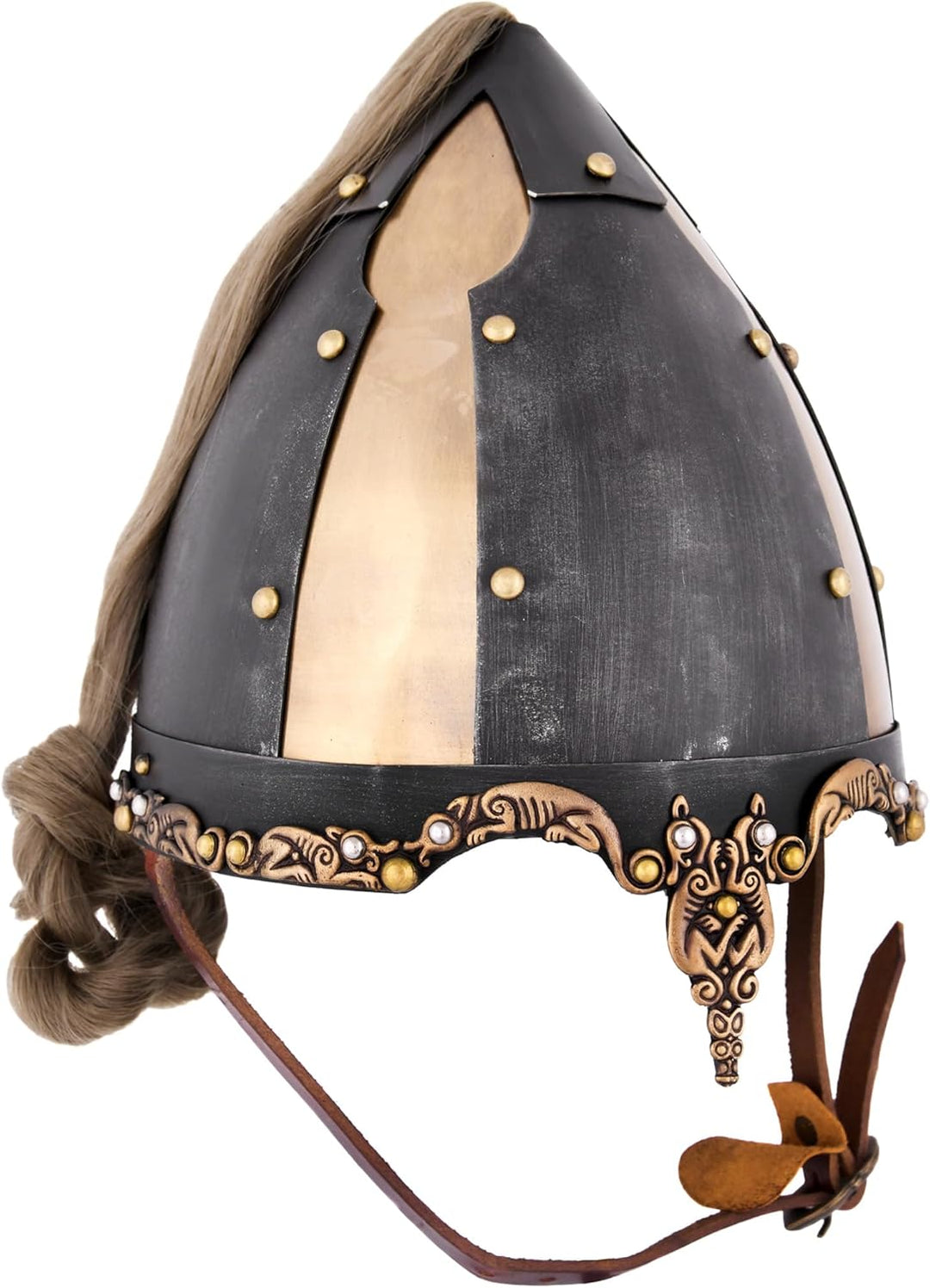 Battle-Merchant Helm aus Stahl Rus-Helm mit Pferdehaarbusch - Slawen Re-Enactment