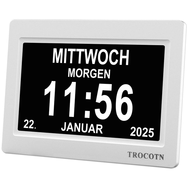 TROCOTN 7 Zoll Digitaluhr Tagesuhr Grosses Display Wecker Wanduhr (weiss) 7 Zoll Weiss, 7 Zoll Weiss