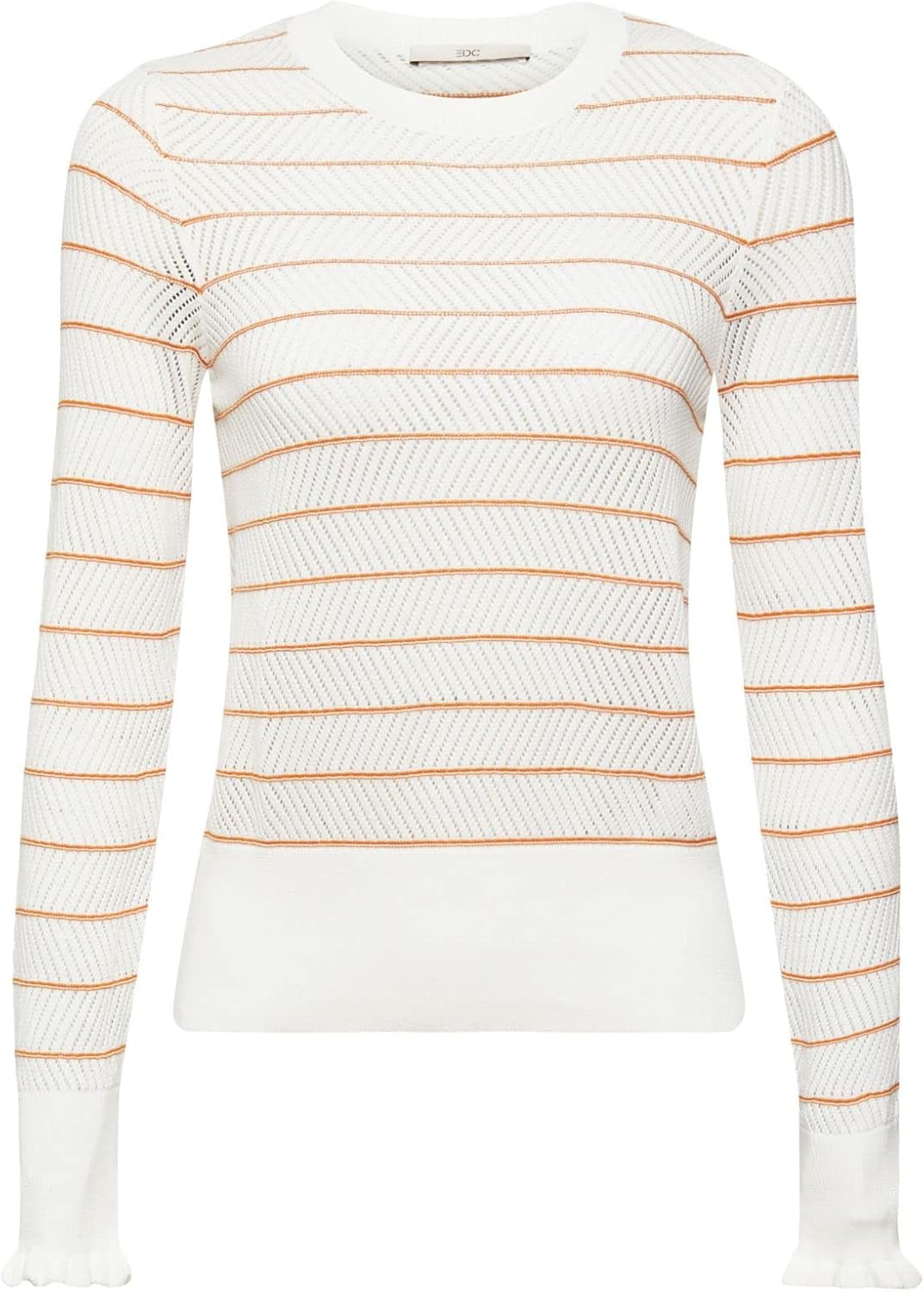 edc by Esprit Gestreifter Pullover in Pointelle-Strick S 710/Honey Yellow, S 710/Honey Yellow