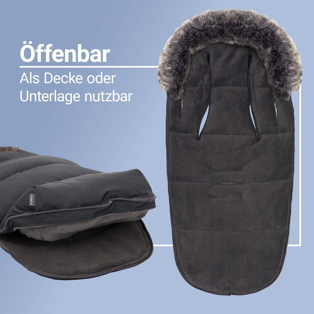 Zamboo Universal Thermo Fusssack mit Fell für Buggy Kinderwagen - Kinder Winterfusssack für 3-Punkt