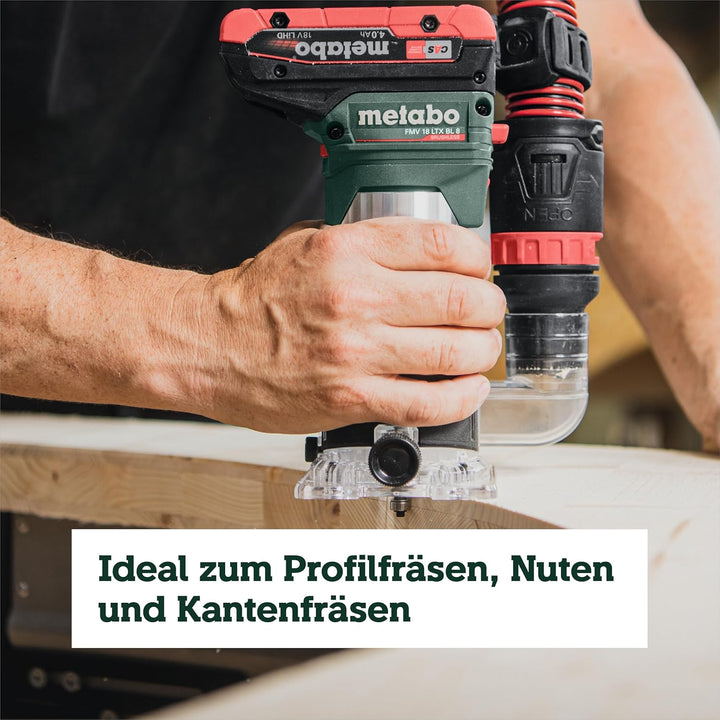 metabo Akku-Kantenfräse FMV 18 LTX BL 8-18V, Brushless-Motor, 4800-29000 U/min, 6/8 mm Spannzange, m