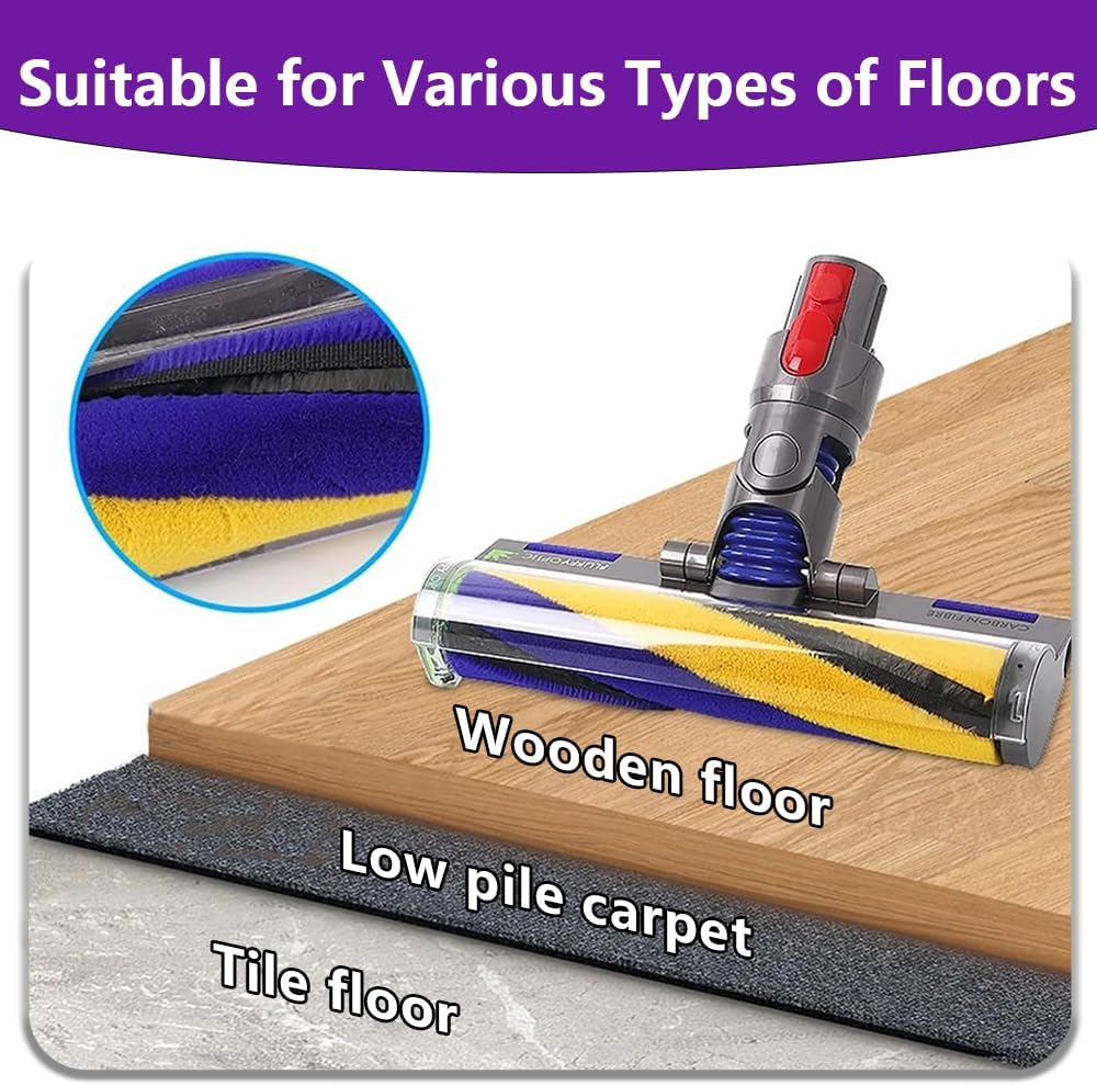Softwalze Bodendüse für Dyson V7 V8 V10 V11 V15 Staubsauger, Elektrischer LED Fluffy Soft Roller Bür
