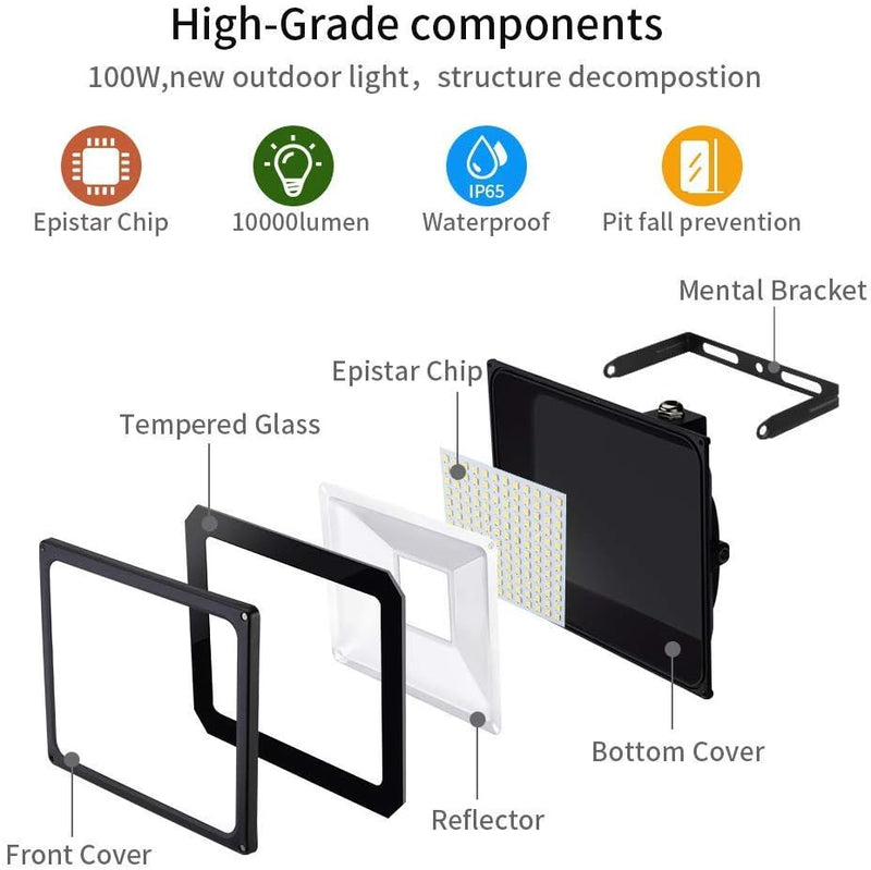 LED Strahler, 100W LED Fluter Superhell 10000LM Aussenstrahler 3000K Warmweiss, IP65 Wasserdicht Flu