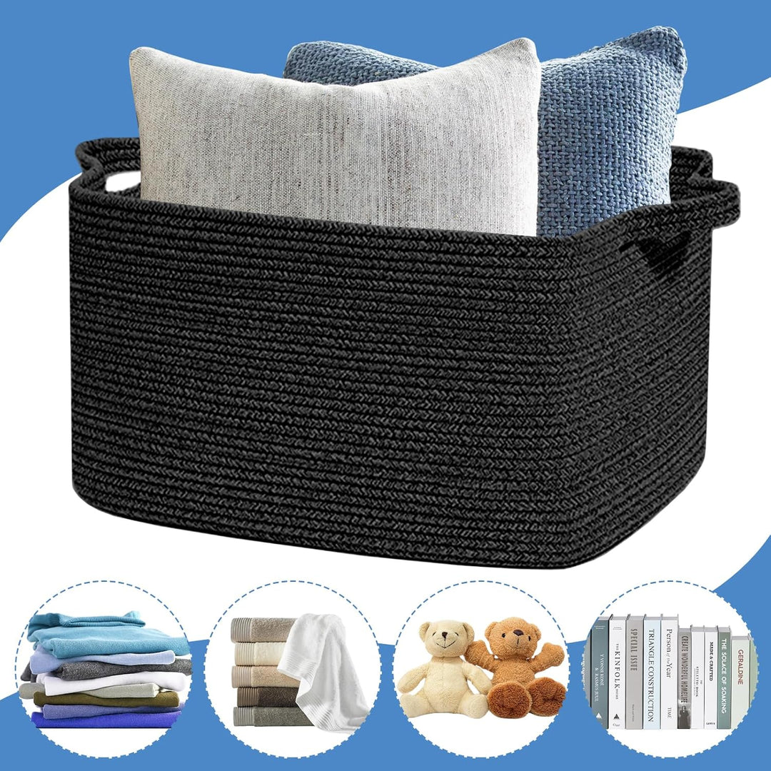Gross Wäschekorb, Aufbewahrungskorb mit Griffen, 55 x 38 x 30 cm, Korb Geflochten, Wäschekorb Gefloc