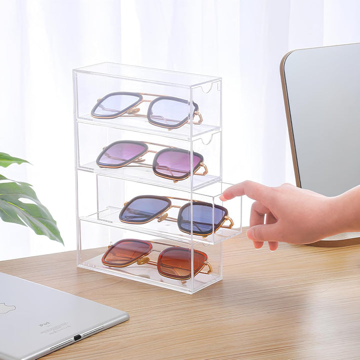 2 Stück Sonnenbrillen Aufbewahrung aus Acryl, Brillenaufbewahrung Acryl, mit 4 Brillen Organizer Sch