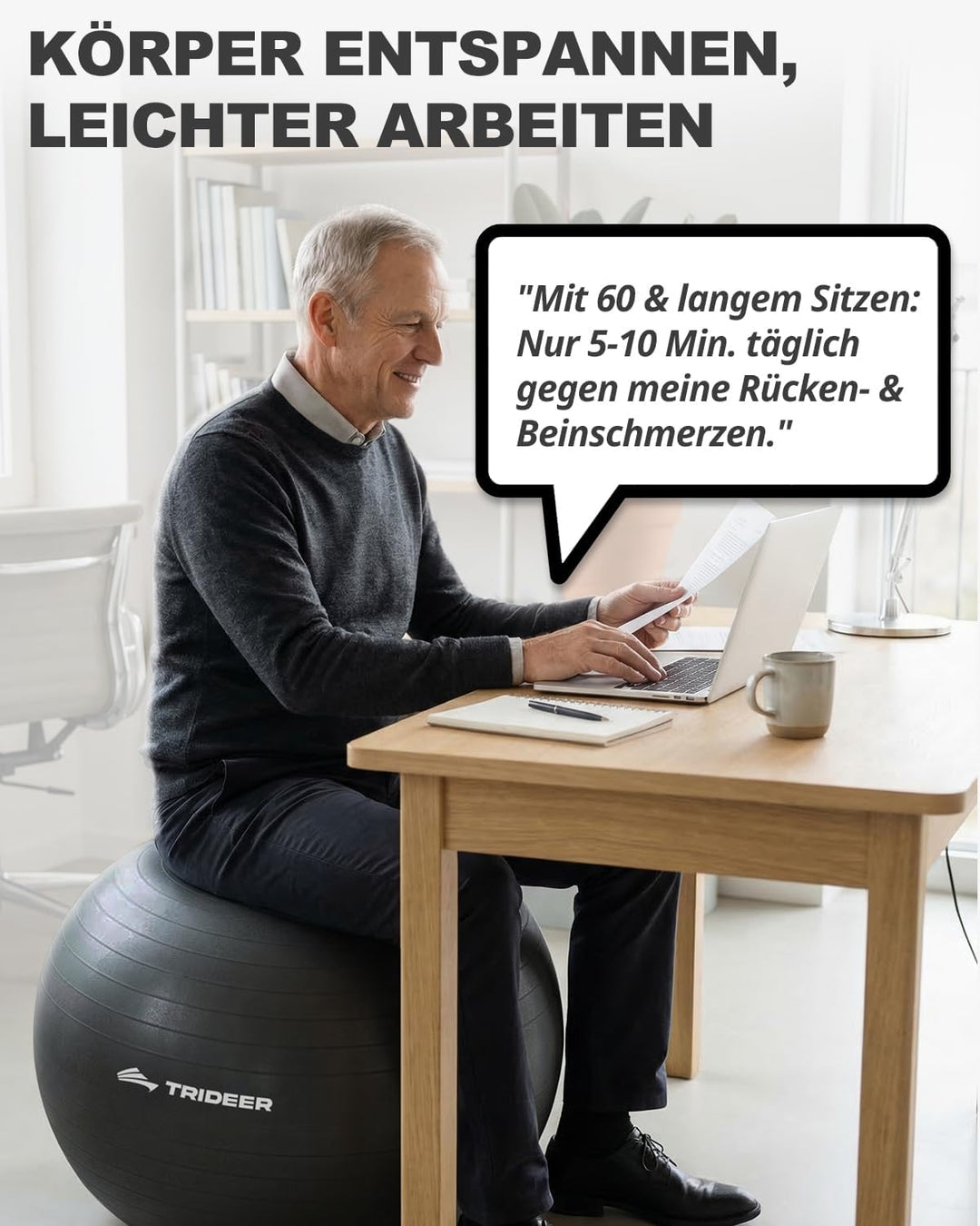 Trideer Gymnastikball – Sitzball, Pezziball &amp; Pilates Ball für Büro &amp; Rückentraining, Balance Ball f