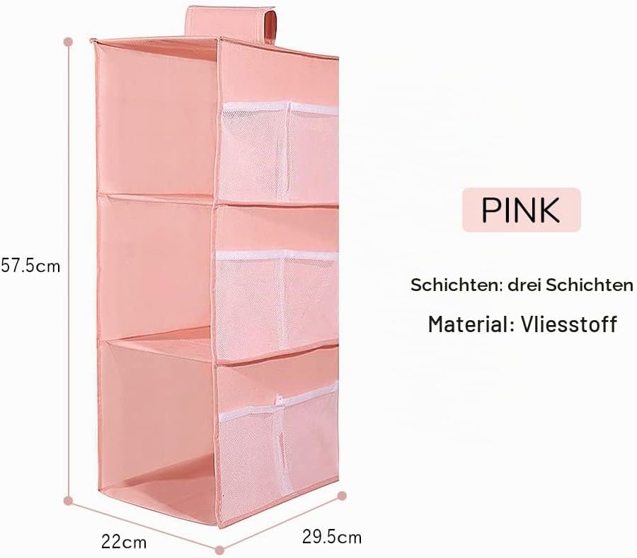 Hängeregal Kleiderschrank, 3 Fächer Hängender Organizer Schrank, mit 9 Netzseitentaschen für Familie