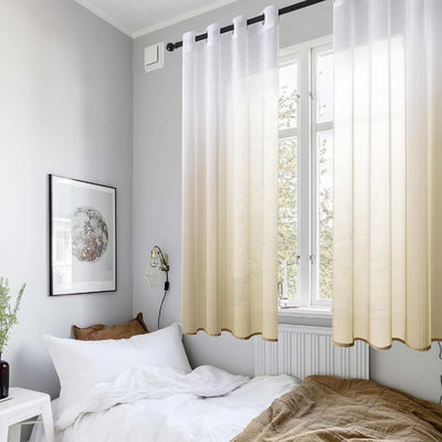 MRTREES Voile Gardinen Farbverlauf Transparent Vorhang Kurz Tüllvorhang mit Ösen in Beige Weiss Verl