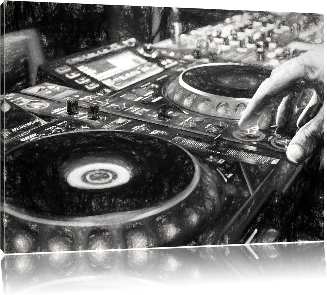 Pixxprint Modern beleuchteter DJ Pult als Leinwandbild/Grösse: 100x70 cm/Wandbild/Kunstdruck/fertig