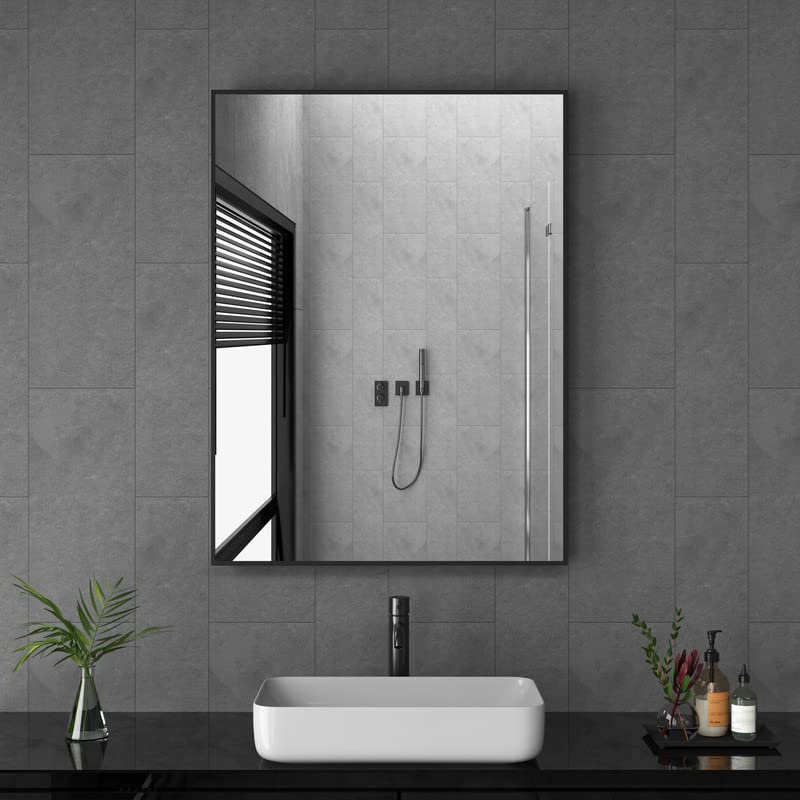 Goezes Spiegel Schwarz 40x60cm Badspiegel Badezimmerspiegel Rechteckiger Wandmontage Metallrahmen De