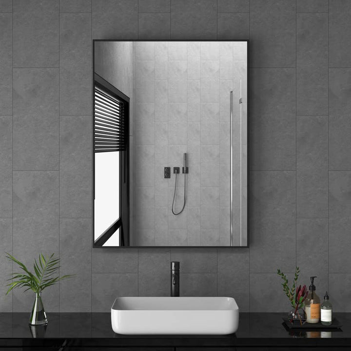 Goezes Spiegel Schwarz 40x60cm Badspiegel Badezimmerspiegel Rechteckiger Wandmontage Metallrahmen De