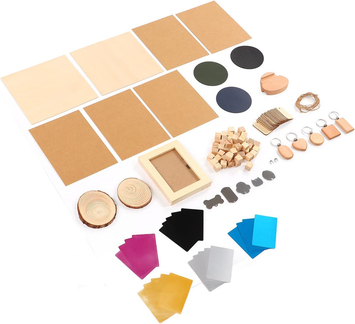 Lasergravurmodul, Lasermaterial-Kit, 11 Arten Material, Edelstahl, Kiefernholz, DIY-Herstellung, CNC