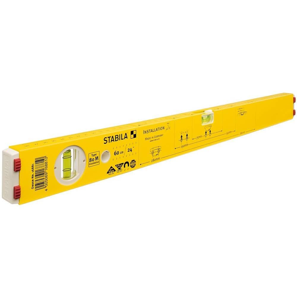 STABILA Wasserwaage Type 80 M Installation, 60 cm, mit Seltenerd-Magnetsystem und Markierungshilfen