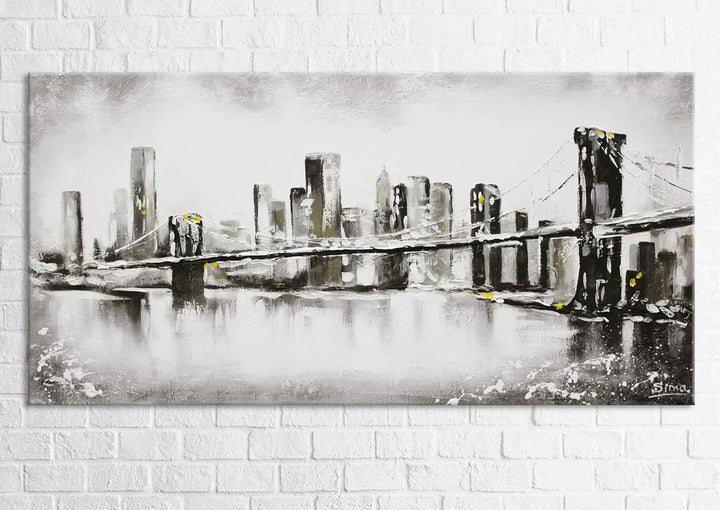 YS-Art Abstrakt Acryl Gemälde auf Leinwand Grossstadt handgemalt Wandbilder Wohnzimmer modern Wohnde