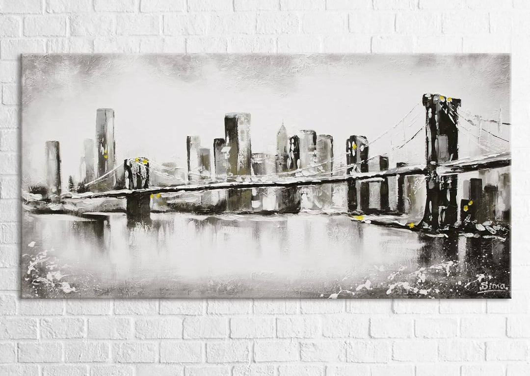 YS-Art Abstrakt Acryl Gemälde auf Leinwand Grossstadt handgemalt Wandbilder Wohnzimmer modern Wohnde