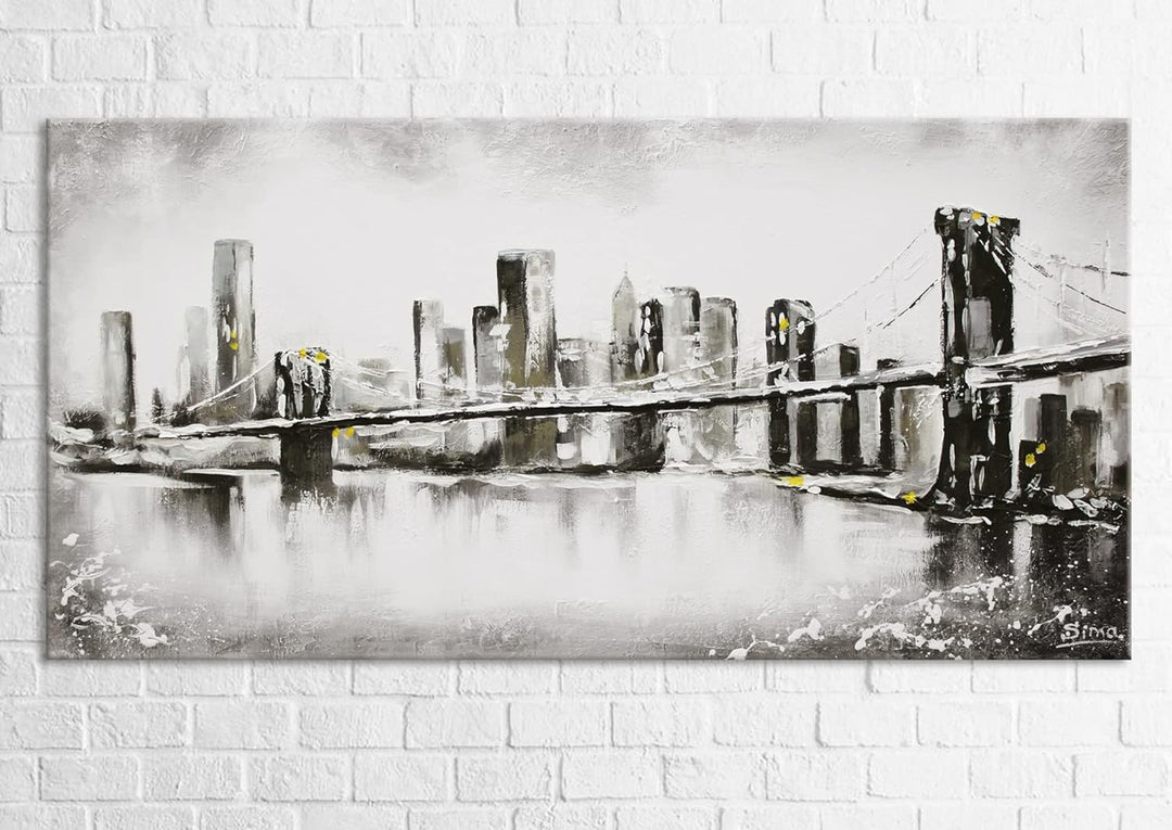 YS-Art Abstrakt Acryl Gemälde auf Leinwand Grossstadt handgemalt Wandbilder Wohnzimmer modern Wohnde