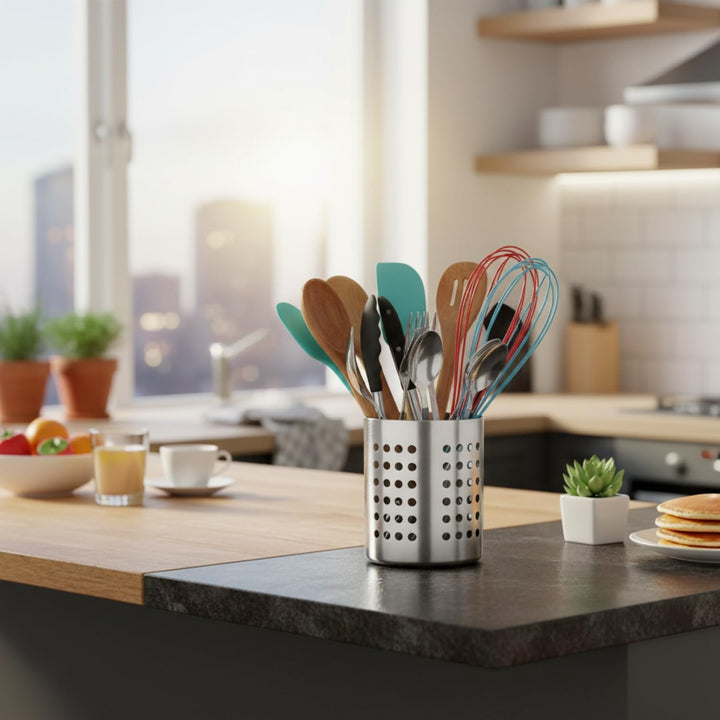 com-four® 2x Besteckabtropfkorb - Küchenutensilienhalter aus Edelstahl - Besteckkorb, Kochlöffelstän