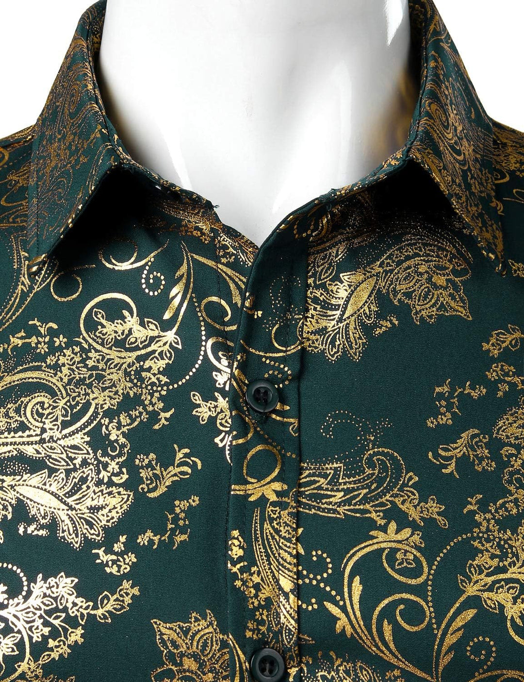 PARKLEES Herren Luxus Paisley Gemustert Golden Glänzend Slim Fit Freizeithemd S Dunkel Waldgrün, S D