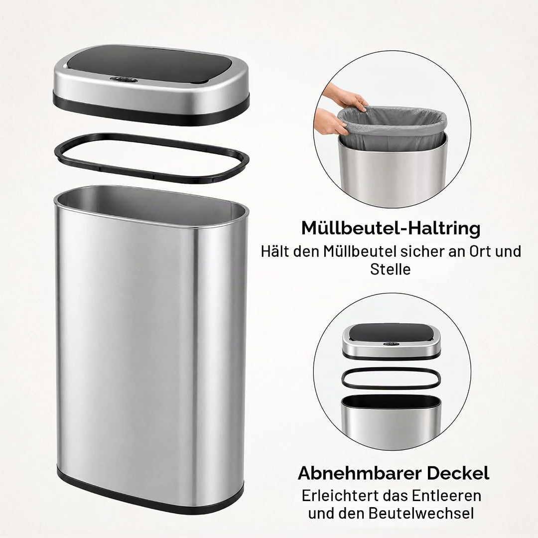 Five Stars® Abfalleimer mit Sensor - 60 Liter - Abfallbehälter aus Edelstahl - Mülleimer - Soft-clos