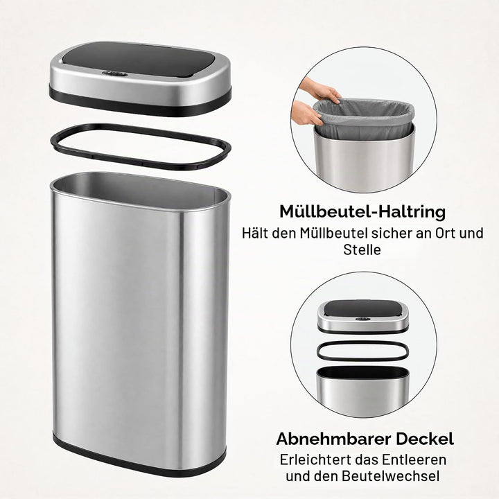 Five Stars® Abfalleimer mit Sensor - 60 Liter - Abfallbehälter aus Edelstahl - Mülleimer - Soft-clos